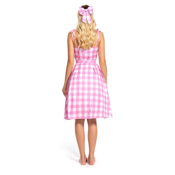 Margot Robbie Barbie The Movie Pink Plaid Dress and Accessories, Barbie Costume - Picture 4 of 10